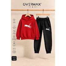 Overmax Çita Baskılı Çocuk Kapüşonlu Sweatshirt Eşofman Takımı- 3-12 Yaş Kırmızı - Siyah - 934280003 Kırmızı - Siyah