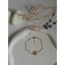 Handmade Pirinç Üzeri Altın Kaplama Güneş Şeklinde Parlak Bileklik - Solar Altın