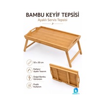 Katlanabilir Bambu Keyif Tepsisi 50x30 Cm Ayaklı Kahvaltı Servis Tepsisi Yatak Sehpası