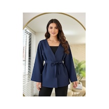 Unika Boutique Kadın Yeni Sezon Kuşaklı Scuba Ceket Kimono Tunik Oversize Trend Rahat Modern Tesettüre Uygun Lacivert