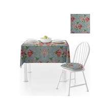 Sarmaşık Gül Desenli Mint Zemin Kiremit Yeşil Dijital Baskılı Petek Dokuma Masa Örtüsü 140x220