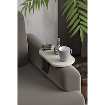 Pazarella Yan Sehpa Ayarlanabilir Tepsi Oval Dekoratif Modern Yatay Dikey Koltuk Sehpası Krem Beyaz