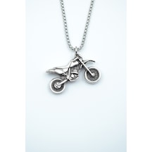 Cross Motor Örme Zincir Kolye Gümüş