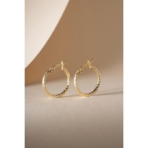 925 Ayar Gümüş Gold Kaplama Kalemli 20 Mm Şarnel Halka Küpe Altın