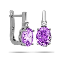 Hk Gümüş Kadın Küpe Ice Cut Oval Mor Zirkon Taşlı Gümüş Takı Hediyelik Ürünler-207280 Çok Renkli