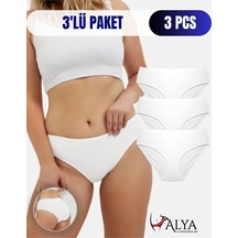 Alya Underwear Kadın Pamuklu Bato Kesim Külot - 3 Adet Beyaz - 3'lü Paket Beyaz