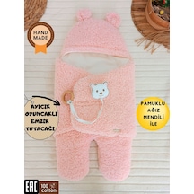 Bebek Dış Kundak Battaniyesi Pelüş Ayaklı Welsoft Uyku Tulumu Kışlık Mont Yenidoğan 0-12 Ay Pembe