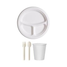Ekolojik 26 Cm. 3 Bölmeli 48 Kişilik Parti Piknik Sofra Sunum Seti -tabak Bardak Çatal Kaşık Takımı