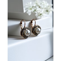 Black Diamond İ Taşlı Inci Sallantılı Küpe Gri