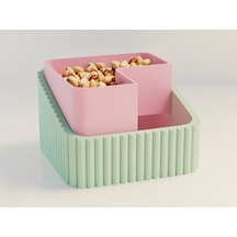 3d Baskı Fıstık Kasesi - Çift Hazneli Kabuk Ayırıcı Sunum Kasesi - Mint Pembe Çok Renkli