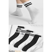 Tenis Desenli Unisex Soket Çorap 6 Adet Beyaz - Siyah