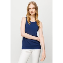 Kadın Sıfır Yaka Kaşkorse Pamuklu Askılı T-shirt Lacivert Lacivert