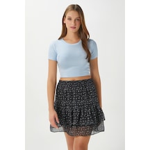 Ritnice Kadın Deal Lux Touch Yumuşak Doku Crop Mavi Bluz
