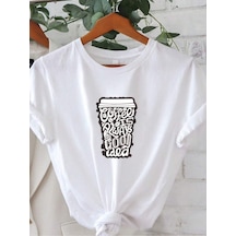Uyguntarz Unisex Kahve Severlere Özel Tasarım Basklı Tshirt Beyaz