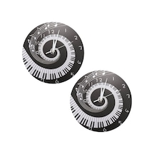 Goldenqian 2x Zarif Piyano Tuşu Saat Müzik Notaları Dalga Yuvarlak Modern Duvar Saati Siyah + Beyaz Akrilik Olmadan 6lbqrj Beyaz