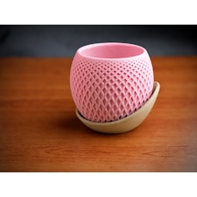 3d Baskı Küre Saksı - Kafes Dokulu İki Parçalı Dekoratif Saksı - Pembe-bej 00226846