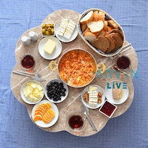 Arvenlive Sütlü Kahve Mermer Desenli Ahşap Katlanabilir Papatya Yer Sofrası