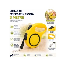 Makaralı Otomatik Köpek Gezdirme Tasması 3 Metre Sarı Kilitlemeli Ergonomik Çok Renkli