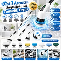 7'si 1 Arada Şarjlı Kablosuz Elektrikli Döner Temizlik Fırçası Seti Teleskopik Saplı