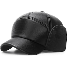 Yyl-oi Siyah Erkek Pu Deri Kulak Koruyucu Pamuklu Şapka Standart Stil