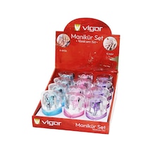 Vigor K-8436 Manikür Ve Pedikür Seti 9 Adet Kalp Model Mika Kristal Plastik - 12'li Paket