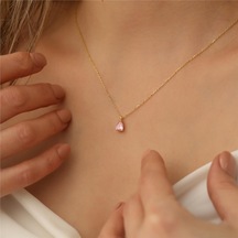 925 Ayar Gümüş Pembe Damla Taşlı Kolye