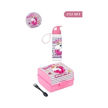 Flosoft Unicorn Matara Ve Beslenme Kutusu, Desenli 3 Bölmeli Okul Beslenme Kabı Ve Suluğu 2 Li Set