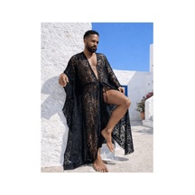 Qmen Style Erkek Plaj Kaftanı Siyah Lace Dandel Siyah