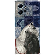 Redmi Note 12 4g Uyumlu Mavi Kilim Desenli Siyah Ve Beyaz At Baskılı Silikon Kılıf Renkli
