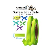 Açık Yeşil Kurdele Saten 1 Cm 10 Metre 2 Adet Saten Kurdela Parlak Hediye Ve Süsleme Şeridi Süs Paketleme Çiçek Saç El