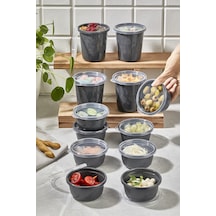 12'li Antrasit Set Sızdırmaz Hava Almaz Kapaklı Yuvarlak Erzak Vs Saklama Kabı 4x500 Ml 8x250 Ml Antrasit