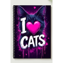I Love Cats A5 Metal Spiralli Çizgisiz Karton Kapak I Love Cats Defter Çok Renkli