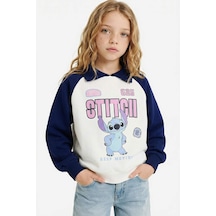 Defacto Kız Çocuk Disney Lilo & Stitch Oversize Geniş Kalıp Polo Yaka İçi Yumuşak Tüylü Sweatshirt G6330a825wner105 Ekru-er105