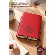 10 Adet Deri Defter Alk3950 21 Cm Boyutlu Kapaklı Not Defteri, Günlük, Journal, Notebook, Seyahat Notları İçin 1