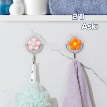 Porsima 084 2 Adet Papatya Desenli Yapışkanlı Banyo Mutfak Askısı Çok Renkli