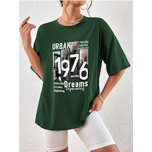 Urban 1976 T-shirt - Yeşil Baskılı Oversize Bisiklet Yaka Kısa Kol Tişört Yeşil