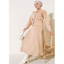 Lovie Moda Kadın Kapak Cepli Takım Bej