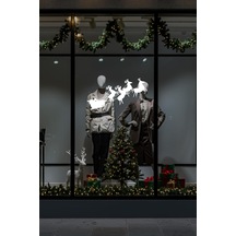 Yılbaşı Süslemeleri Noel Baba Geyikler Sticker Çıkartma Dekoratif Pencere Stickeri 26x50cm - Beyaz Genel