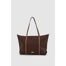 Wuclo Velie Paraşüt Kumaş Şeritli Shopper Çanta Acı Kahve-taba Acı Kahverengi - Taba
