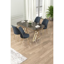 Canisa Lai Serisi 90x168 Lak Panel Antrasit İroni Masa Ve 4 Antrasit Sandalye Gold Kaplama Ayak Antrasit İroni Masa Antrasit Sandalye Ayaklar Gold