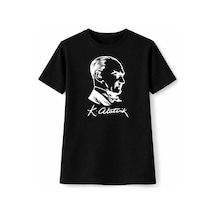 Erkek Çocuk Atatürk Baskılı Tişört Kısa Kollu Bisiklet Yaka T-shirt - Siyah