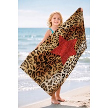 Leopar Yıldız Plaj Havlusu - Bohem Kırmızı Kahverengi Havuz Deniz Hızlı Kuruyan Mikrofiber Havlu Sakin Porselen