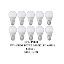 Horoz Led Ampul Ekola-9 10'lu Paket Beyaz Işık 6400k