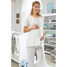 Hubrendy Beru Ekru Hamile Lohusa Pijama Takımı - 1606