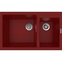Polex Cristalüx Granit Evye P-1.75 Bordo 1.5 Gözlü Tezgah Altı Ve Tezgah Üstü Mutfak Evyesi 81x50.5 CM