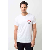 Gözlüklü Panda Cep Baskılı Beyaz Erkek Tshirt (530982418)