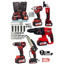 Kimmeer Plus KMP2026K5S Profesyonel 21V Matkap + Hilti +  Taşlama +  Somun Sıkma +  Testere 5'lı Set Kırmızı