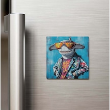 Hammerhead - Çekiç Kafalı Köpekbalığı - Güneş Gözlüklü Style - Buzdolap Magneti - 9x9 Cm