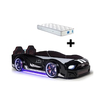 Siyah Arabalı Yatak Kapıları Açılan Mustang Full Ledli Kumandalı Ve Müzikli + Ortopedik Yatak