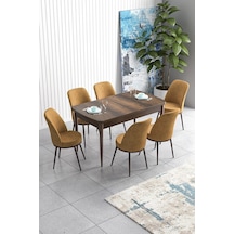 Canisa Han Serisi 70x114 Açılabilir Mdf Mutfak Masası Takımı Barok Desen Masa 6 Cappucino Sandalye Masa Barok Sandalyeler Cappuccıno